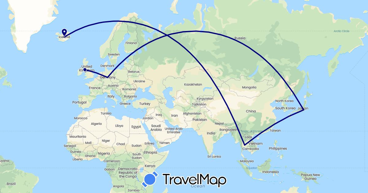 TravelMap itinerary: driving in Germany, Isle of Man, Iceland, Japan, Thailand (Asia, Europe)